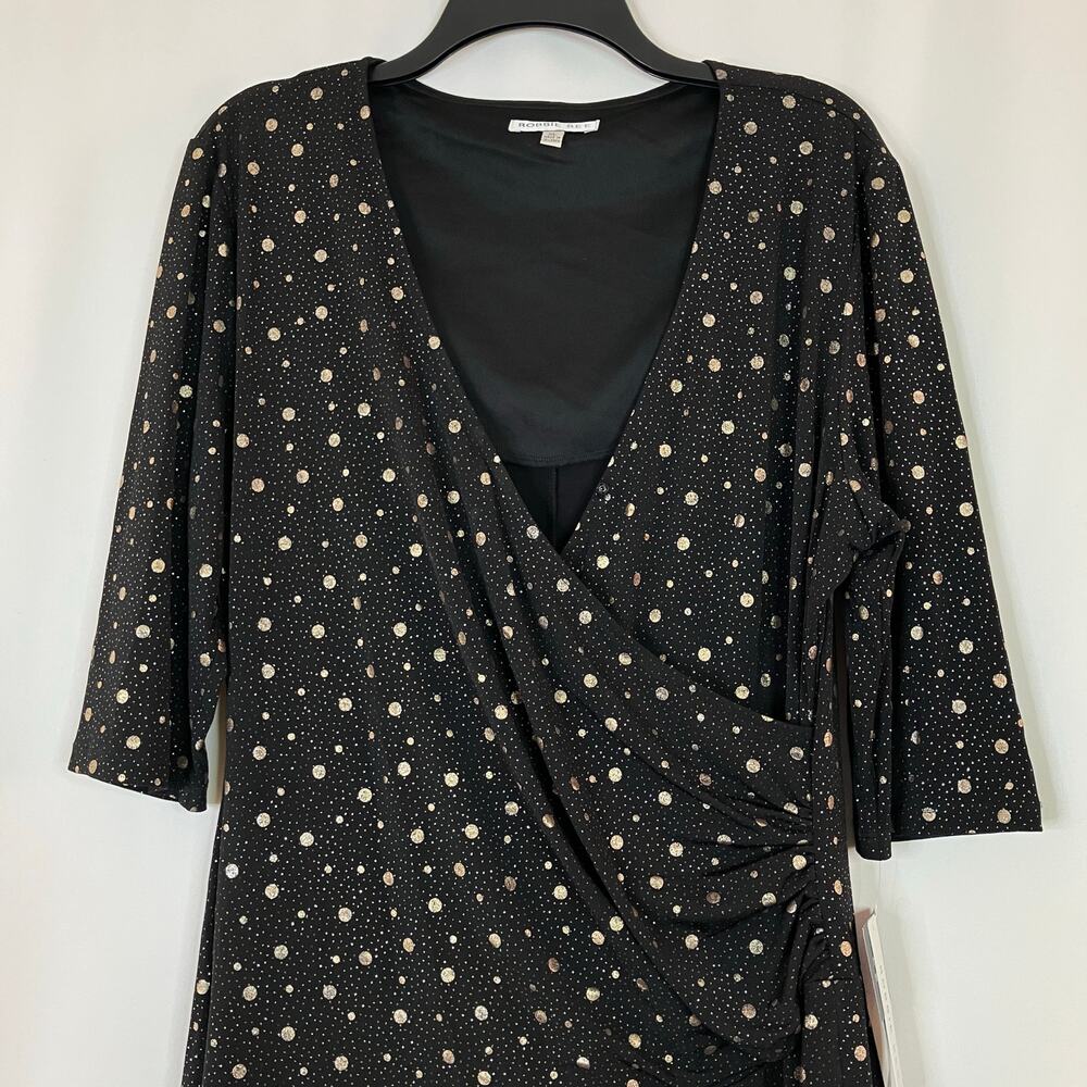 Robbie Bee | Black Gold Metallic Dot Layered Ruffle Dress NWT Womens XL - Picture 2 of 11